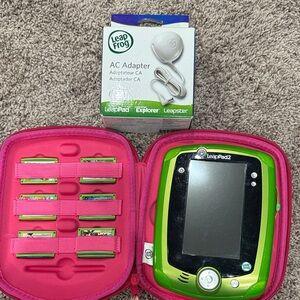 LeapFrog Green Learning Tablet with Pink Case and AC Adapter